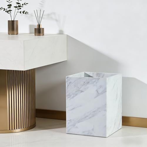Image of 100% Natural Marble Bathroom Trash Can, 2.4 Gallon /9.2 Liter Small Trash Bin, Modern Natural Stone Garbage Can, Rectangular Waste Basket for Living Room, Bedroom, Office, Kitchen, Compact Space
