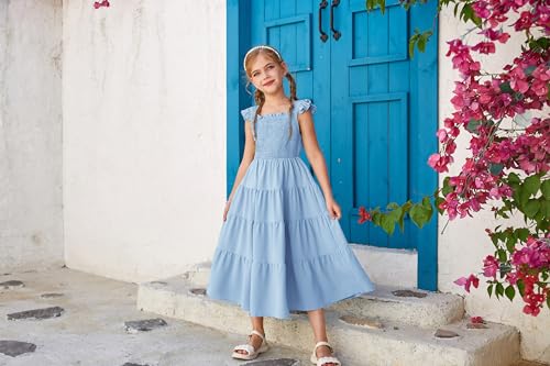 GRACE KARIN Girls Dress Summer Tie Back Party Dress Ruffle Sleeve Smoke Tiered Special Occasions Maxi Tween Dresses Size 5-143