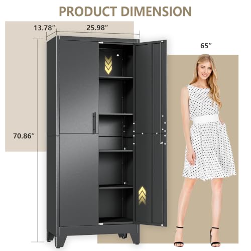 Image of PAOFIN Metal Kitchen Pantry Cabinet, 71 inch Tall Storage Cabinet with Lock Doors and Shelves, Freestanding Cupboard for Dining Room Living Room Furniture, Black