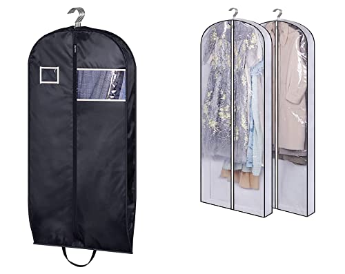 SLEEPING LAMB Water Resistant Suit Bags for Men Travel and 60'' Gusseted Garment Bags for Closet Storage Clear Dress Bag for Gowns, 2 Packs