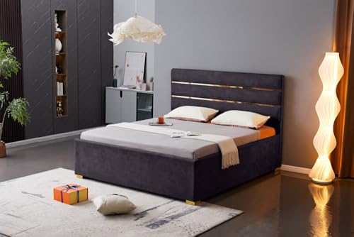 Riess Ambiente Modernes Boxbett Metropolitan - 180x200 cm - grau - Samt inkl. Bettkasten Matratze Topper Bett Polsterbett – Bild 3