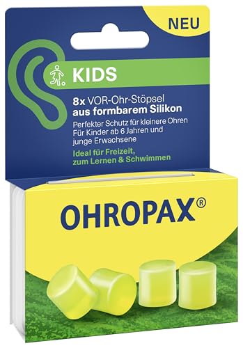 OHROPAX Kids Ohrstöpsel Schutz vor Lärm für kleinere Ohren VOR-Ohr-Stöpsel aus formbarem Silikon Schalldämmwert SNR 23 dB ideal für Freizeit zum Lernen und Schwimmen 8 Stück