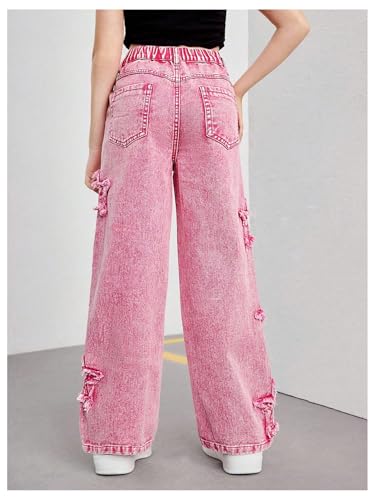 Floerns Girl's Ripped Star Y2k Denim Pants Elastic Waist Straight Leg Street Jeans2