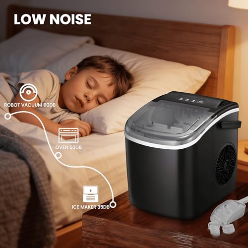 Image of Kndko Countertop Ice Maker, 26.51lbs /24H, Makes 9 Bullet Ice Cubes in 6 Mins, with Self-Cleaning Portable Ice Machine for Home Kitchen Bar Camping, Black