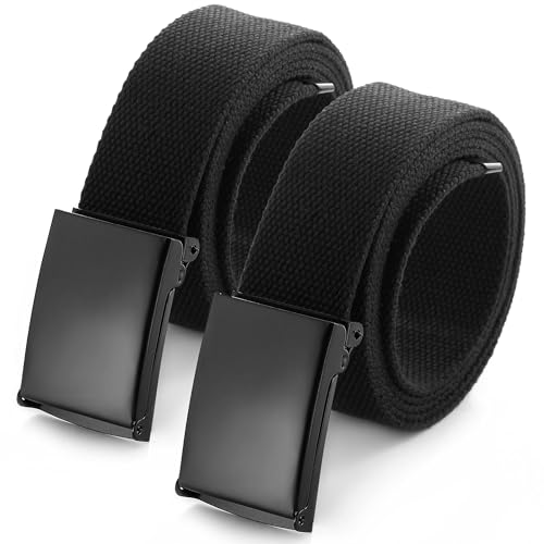 Mile High Life Cut To Fit Canvas Web Belt Size Up to 52" with Flip-Top Solid Black Military Buckle