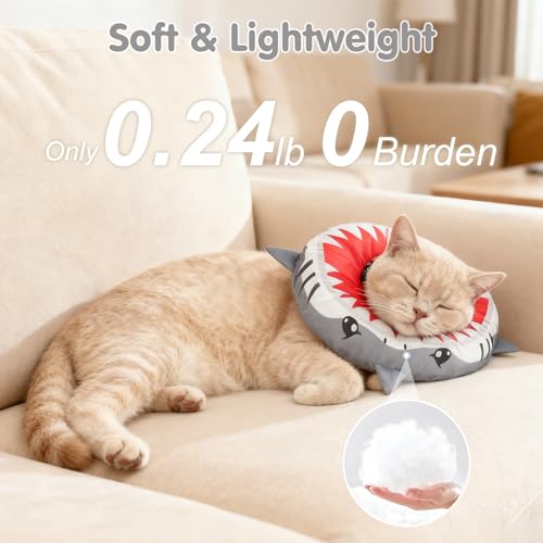 Image of BEAUTYZOO Cat Cone Collar Soft, Cat Donut Recovery Collar after Surgery to Stop Licking, Kitten E Collars Neck Pillow Cone for Cats, Adjustable Elizabeth Pet Collars for Puppy Small Dogs, Grey Shark M