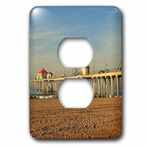 Cache-prise Huntington Beach Pier 2 plaque décorative de prise 3dRose
