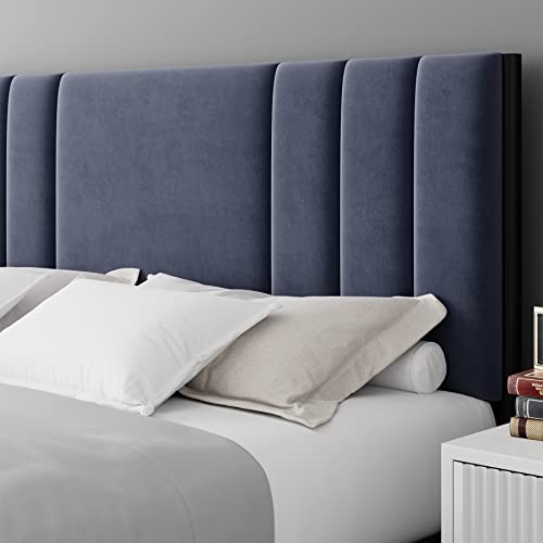 Homhougo Twin Bed Frame, Platform Bed Frame With Velvet Headboard, Heavy Duty Metal Bed Frame With 15 Strong Slats Support, Box Spring Optional, Easy Assembly, Grey #TOP5