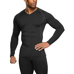 TSLA Men’s Thermal V-Neck Long Sleeve Compression Shirts, Athletic Base Layer Top, Winter Gear Running T-Shirt