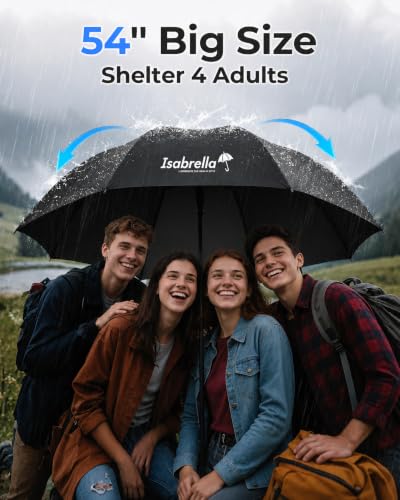 Image of ISABRELLA Umbrella for Rain Big Size, Windproof Umbrella for Men 54 Inch Automatic Open for Heavy Rain and Wind UV Protection Large Size for Family Suitable for Sunny & Rainny