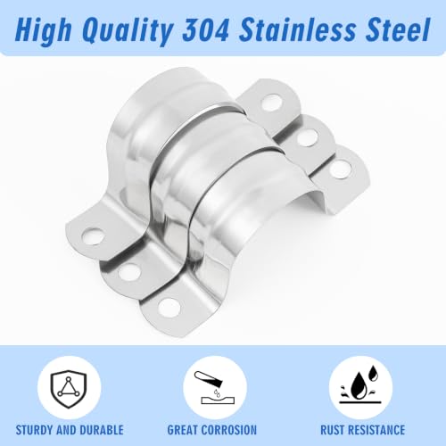 Image of Yaocom 100 Pcs 1 9 /16 Inch Opening Pipe Strap 304 Stainless Steel Conduit Clamp Reinforced Rigid 2 Hole U Bracket for Pipe Fixing on Various Surfaces