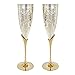 Vibranic Copas de vino grabadas hechas a mano, de plata vintage y chapado en oro, copas de vino estriadas, paquete de 2 (chapado en oro)
