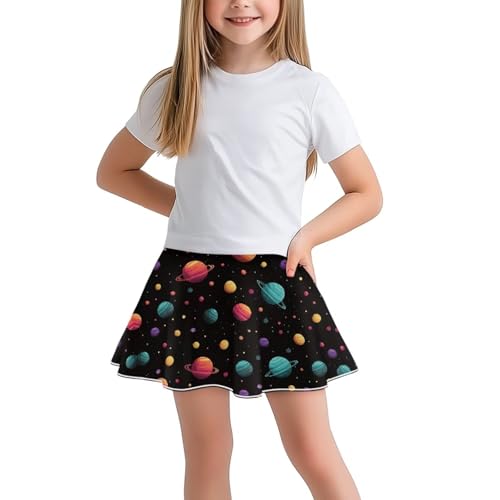 Liuqpwys Cute Planet Girl's Tennis Skirt Fashion Golf Athletic Activewear Skorts Stretchy Mini Skirts School Kids Teen Daily Wear for Workout Sports Size 13-14