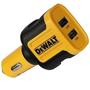 DEWALT 2-Port USB Car Charger — 24W Fast Charge Dual Port USB-A for iPhone 14 13 12 11 Pro Max X XR XS 8 Plus 6s iPad — Compatible with Samsung Galaxy S22 S21 S10 Plus S7 GPS