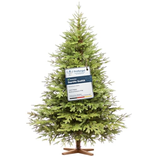FAIRYTREES Weihnachtsbaum künstlich 180cm Nordmanntanne Exklusiv 100% PE | Tannenbaum Holzständer | Made in EU | Christbaum künstlich mit Naturgetreue Spritzguss Elemente