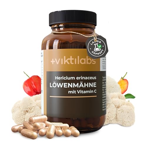 Löwenmähne Kapseln mit Acerola Hochdosiert mit 1000mg Hericium erinaceus Extrakt & natürlichem Vitamin C 2 Kapseln pro Tag 60 vegane Ohne Zusatzstoffe