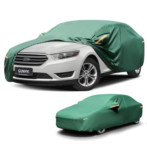 GUNHYI Car Cover Custom Fit Ford Taurus (1986-2020) Waterproof All-Weather, 16-Layer Heavy Duty Full Exterior Cover with Vents, Driver Door Zipper & Towel, Summer Sun/UV/Rain Protection.