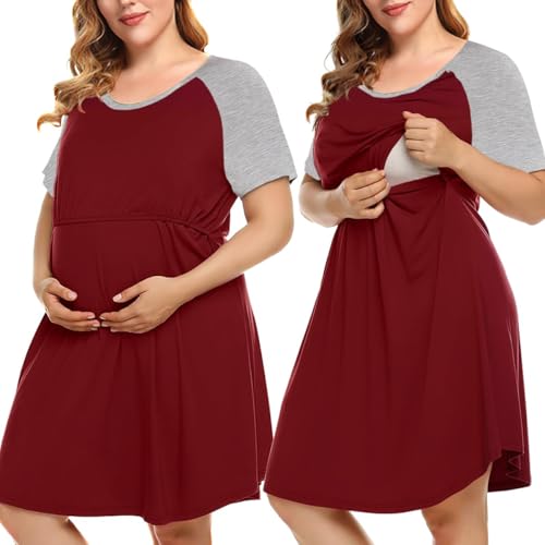Image of MONNURO Plus Size 3 in 1 Labor/Delivery/Hospital Gown Nursing Maternity Nightgown Dress for Breastfeeding 1-5XL