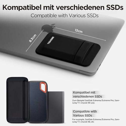 Siegvoll Funda adhesiva de 2 bolsillos para ordenador portátil, compatible con SSD externo portátil (como SanDisk, Samsung, Crucial), cables USB y más, color negro - imagen 4