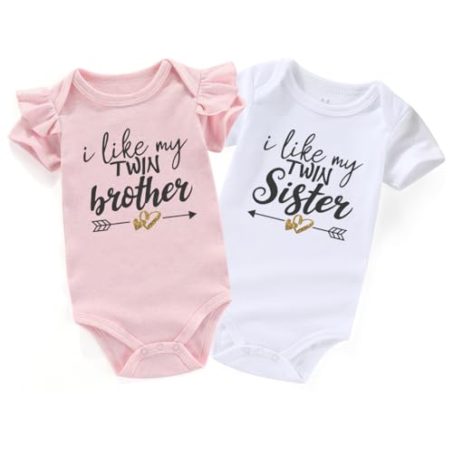 Acwssit I Like My Twin Brother Sister Newborn Twins Outfits Boy And Girl Baby Items White Sister Pink Brother 0-3 Months