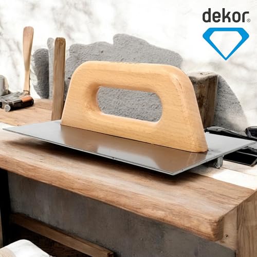 DEKOR Groover Trowel - 8.85\" x 5.90\" - German Stainless Steel - Masonry Tools for Grooving - Concrete tools for DIY and Commercial Use - Made in Europe - Wooden Handle