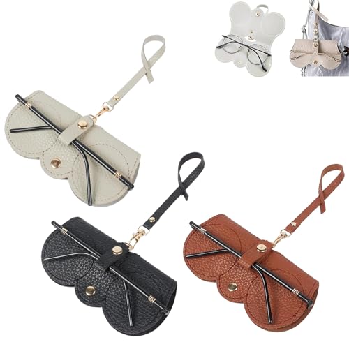 3 Pcs Soft Leather Sunglasses Bag Soft Leather Sunglasses Bag with Wrist Strap Portable Glasses Case Holder Sunglasses Pouch Sunglasses Case for Men Women (Black+Gray+Brown)