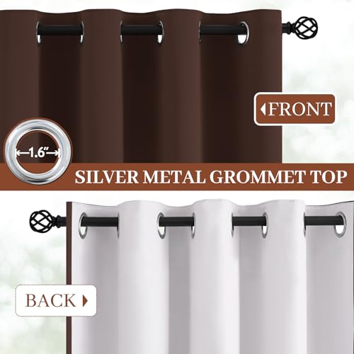 Yakamok Room Darkening 100% Blackout Curtains Grommet Window Treatments with 2 Thick Layers-Brown Thermal Insulated Drapes Set of 2 Panels for Bedroom Living Room 52 Inches by 63 Inches Length