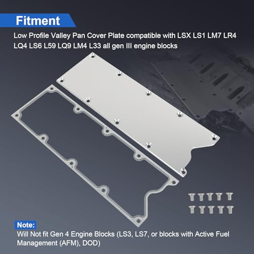 Image of LS Gen 3 Valley Pan Cover Plate Low Profile with Gasket and Seals Compatible with LSX LS1 LM7 LR4 LQ4 LS6 L59 LQ9 LM4 L33 (Silver)