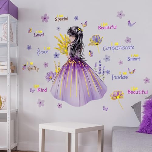 Stickers de Pared Mariposa y Flores para Niñas, Vinilo Rosa
