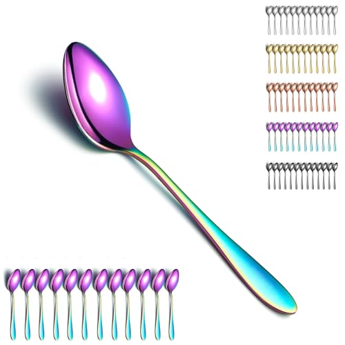 Berglander Cucchiai da zuppa arcobaleno 12pcs, cucchiaio da cena in acciaio inossidabile con placcatura colorata in titanio, cucchiaio da tavola, Cucchiai da zuppa