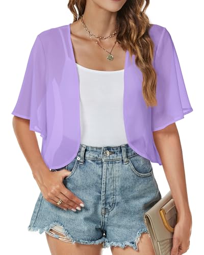 Image of ZNVGIRL Women Shrug Chiffon Cardigans Open Front Short Sleeve Bolero for Evening Dressy 2026