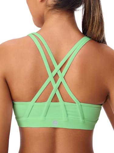 Image of Women's Strappy Sports Bras Light Compression Crop Criss Cross Back Padded Workout Yoga Bra Supportive U Neckline