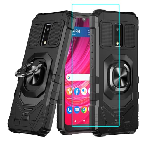 for Blu View 4 Case with 1 Pack Screen Protector,Dual Layer Hybrid Heavy Duty Defender Protection,Sleek Rugged Reinforced Cushion Corner Kickstand Shockproof Bumper Cover for Blu View 4 B135DL Black
