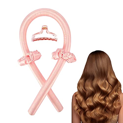 Heatless Hair Curlers For Long Hair, No Heat Silk Curls Headband You Can To Sleep In Overnight, Soft Foam Hair Rollers, Curling Ribbon and Flexible Rods for Natural Hair (Pink)
