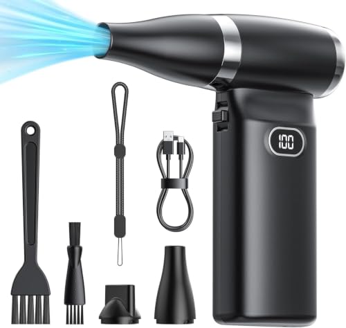 Image of Electric Compressed Air Duster Cordless: 70 MPH High Wind Speed Mini Air Blower for Electronics Portable Computer Cleaner Hand Keyboard Cleaning Powerful Duster for Car, Fans and Other Sences