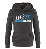 Comedy Shirts - Volleyball Evolution - Damen Hoodie - Schwarz / Weiss-Blau Gr. S