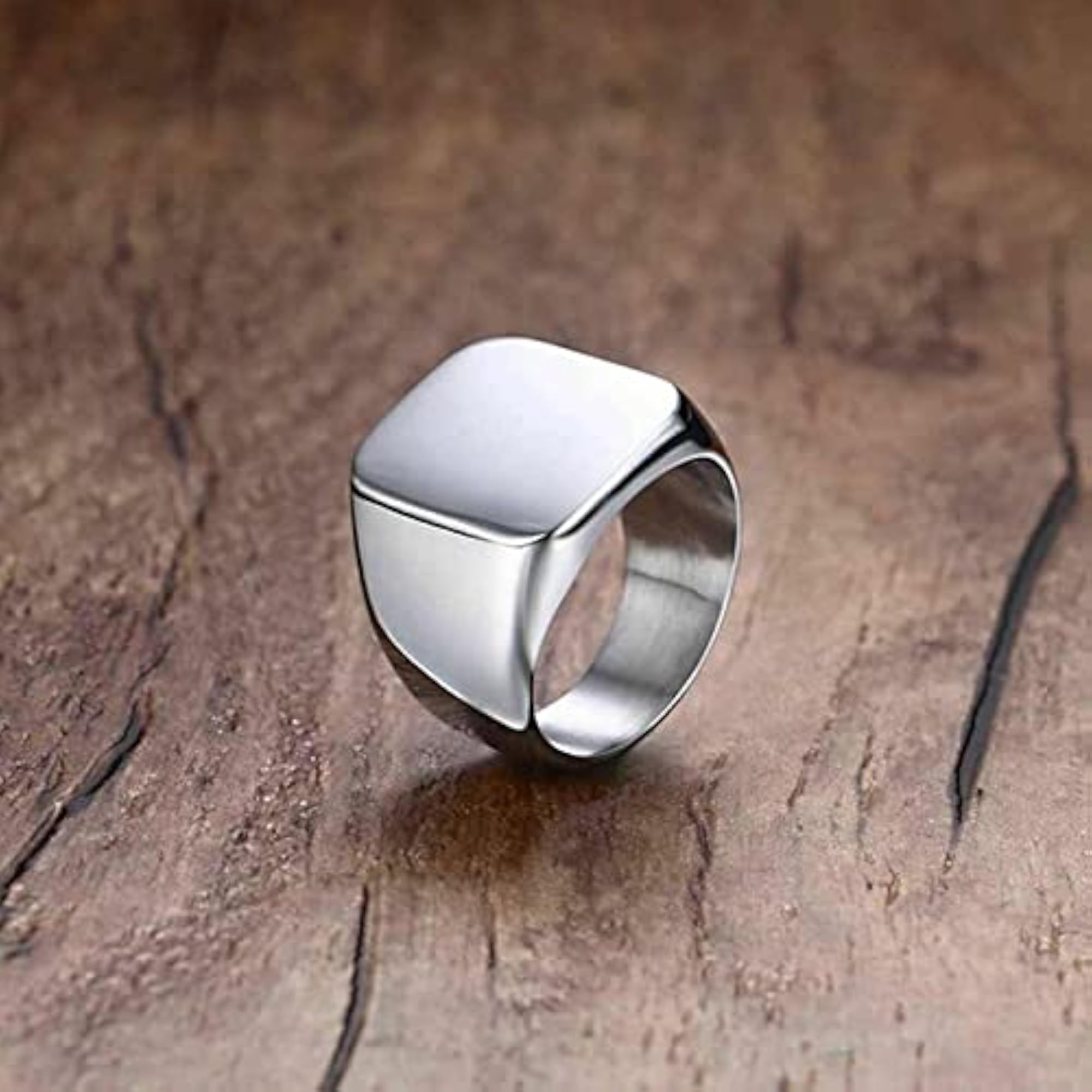 Square Solid Polished Metal Stainless Steel Ring, Biker Style