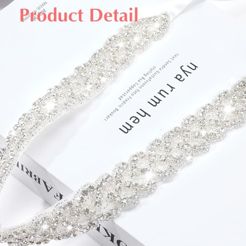 Handcrafted Bridal Belt, Rhinestone Belt for Women, Sparkly Wedding Dress Belts, Glitter Bridal Belts for Formal Dress & Jeans, Glitter Ribbon Sash(Beige)3