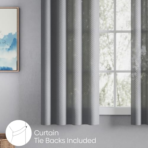 Image of haus & kinder Jacquard Sheer Window Curtains 5 Feet Long Pack of 2 Window Curtains, 5 Feet Curtains for Window, (Abstract Geometric Design, Ocean Ripple Ice Blue, 114x152cm)