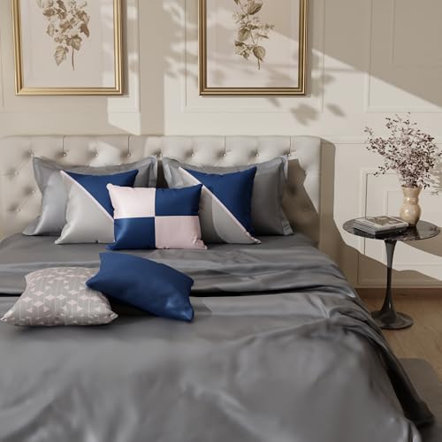 Image of Stoa Paris Cushion Covers for Home, Digital Printed Pillow Covers Set of 5, Throw Cushion Covers for Bed, Sofa, Home Decor - Mystique Blue, Blushing Pink, Harbour Mist Grey