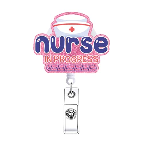 Pink Nurse in Progress Nursing Student Badge Reel Retractable Accessories for Work Funny Badge Holder with Alligator Clip Purple Medical Assistant CNA Doctor Badge Clip for ID Card