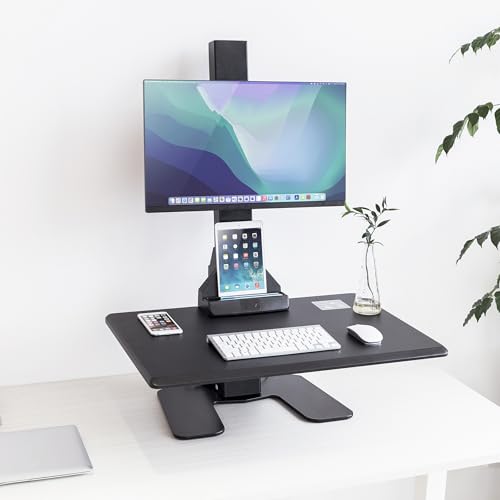 Mount-It! Electric Standing Desk Converter - Motorized Sit-Stand Desk Riser with Monitor Mount, Standup Powered Desktop Lift for Single Monitor up to 32", 28" Wide Keyboard Tray, Adjustable Height - Image 5