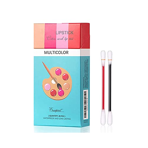 20 Pcs/Box Cotton Swab Lipstick, Durable Waterproof Liquid Non-Stick Tattoo Lipstick Matte, Portable Lip Gloss (Multicolor)