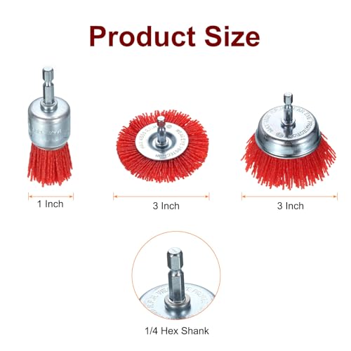 Image of HARFINGTON 9pcs Nylon Filament Wire Wheel Cup Brush for Drill, Abrasive Brushes Set with 1 /4 inch Hex Shank, 1 inch,3 inch, Used for Rust /Corrosion /Paint Removal and Scrub Surface