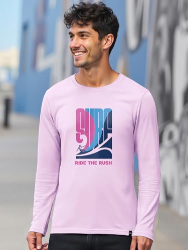 Image of Bewakoof Men Typography Regular Fit Full Sleeve Round Neck Pure Cotton T-Shirt