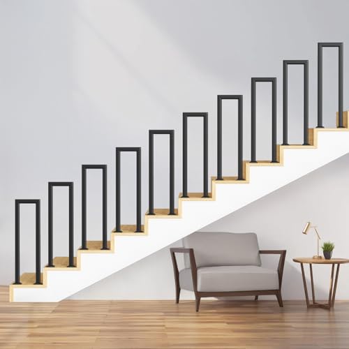 Jaxguom Treppengeländer Rostfrei Metall Vierkantrohr Brüstungsgeländer U-förmige Innen AußEn für Treppen Eingangsgeländer Korridor Anti-Rutsch-Ziergeländer(95CM Schwarz)