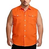 Herrenhemd Langarm Slim Fit Einfarbig Sommerhemd Schmale ärmellose Strickweste mit Knopfleiste Brusttaschen für lässige atmungsaktive Alltagseleganz (Orange, XXXXXL)