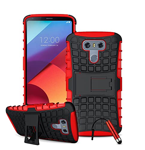 Image of Phone Case Compatible with Samsung Galaxy S6 Edge Heavy Duty Armour Case for Shockproof Kickstand Case with Hard Shell Silicone Case Tough Strong Lightweight - Red