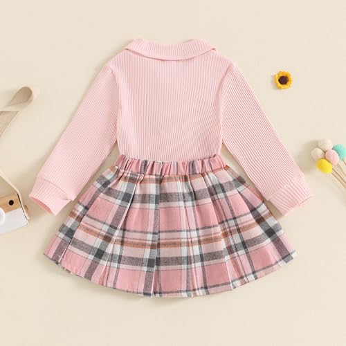 Toddler Baby Girl Fall Winter Clothes Long Sleeve Solid Knit T Shirt Tops Floral/Plaid Mini Pleated Skirts Set 12M-5T3