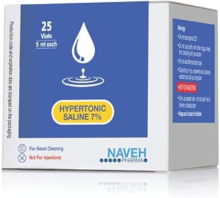 NAVEH PHARMA Saline Solution 7% in 5ML(0.17 fl oz) Ampules, 25 Units per Box. Can be Used for Nasal Moisturizing and Other Uses.